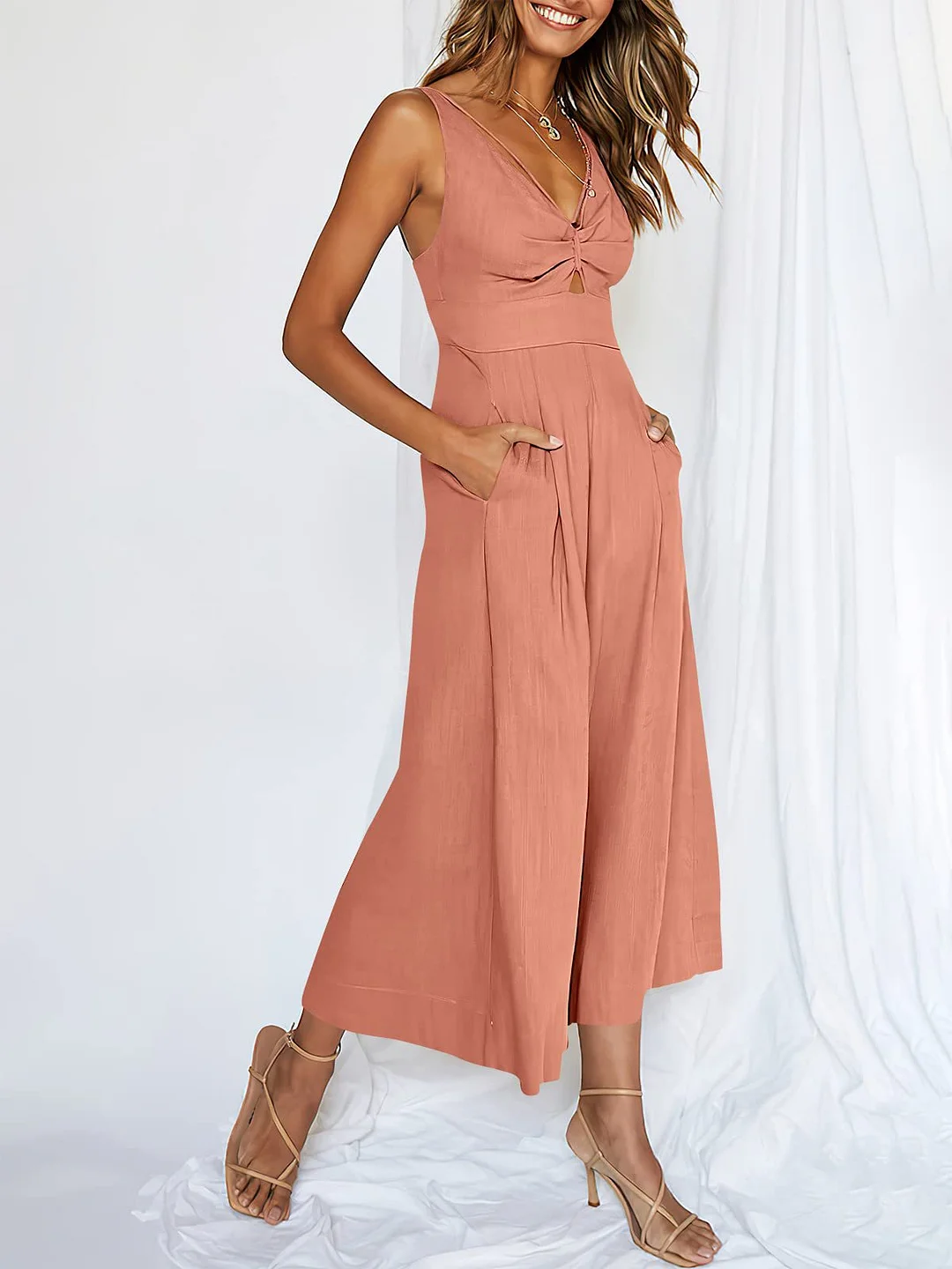 V Neck Cutout High-Waist Jumpsuits(Buy 2 free shipping)
