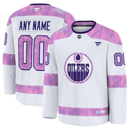 Youth Edmonton Oilers White 2024 Hockey Fights Cancer Custom Practice Jersey
