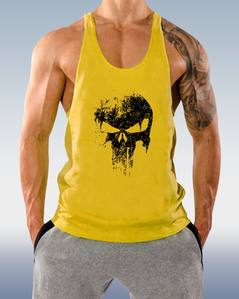 Men's Yellow Skull Sports Vest