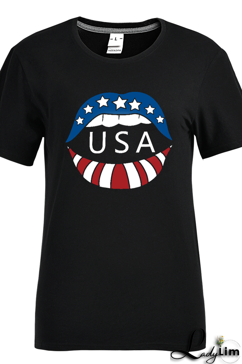 Black Fashion Casual Lips Printed Split Joint Letter O Neck T-Shirts