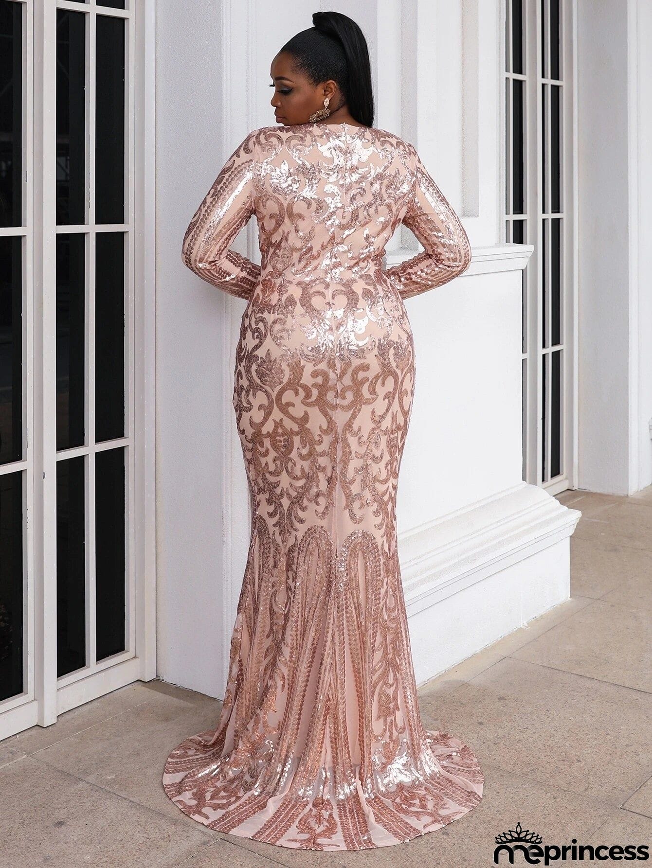 Missord Plus Mermaid Hem Sequin Prom Dress P0017