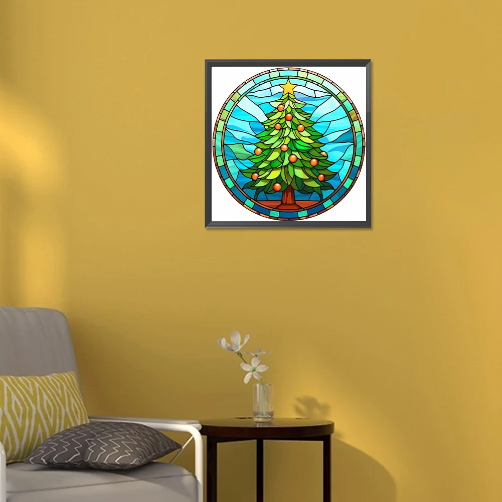 Diamond Painting - Full Round Drill - Stained Glass Xmas Tree(Canvas|30*30cm)