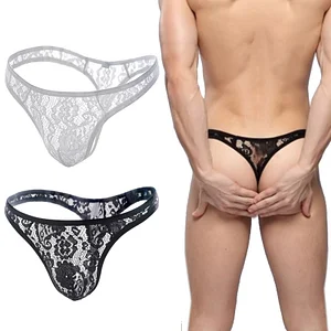 Pure Erotic Lingerie Low Waist Sexy Men's Lace Panties Transparent Soft Comfortable Thong