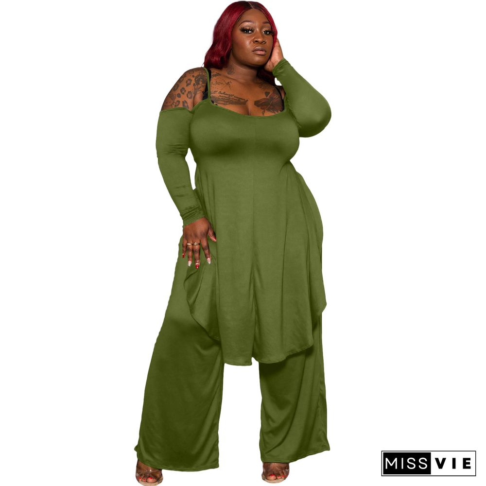 Plus Size Irregular Solid Casual Wide-leg Pants Suits