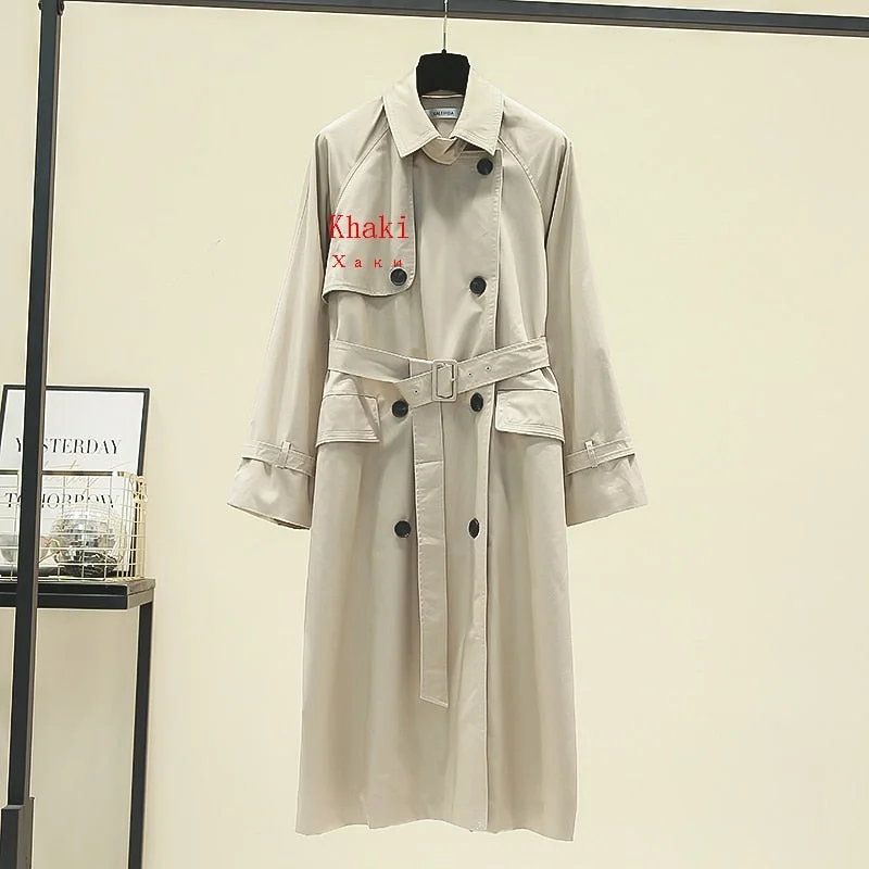 UK Brand new Fashion 2021 Fall /Autumn Casual Double breasted Simple Classic Long Trench coat with belt Chic Female windbreaker