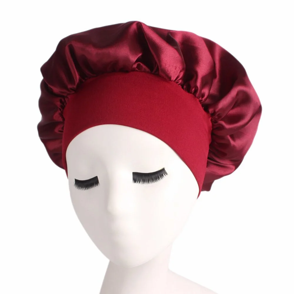 New Soft Silk Women Night Sleep Head Wear Shower Wrap Cap Adjustable Ladies Long Hair Care Bonnet Scraf Satin Hat Accessories