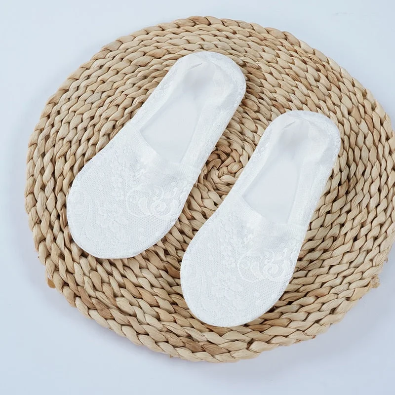 1/2 Pairs Fashion Women Girls Summer Socks Style Lace Flower No Show Short Sock Antiskid Invisible Ankle 2021 Sox Sock Slippers