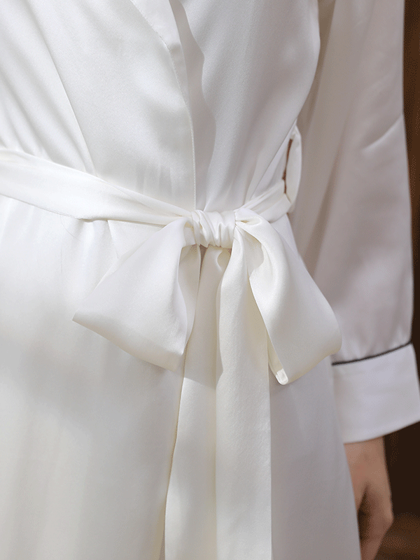 Realsilklife Classic Plain White Silk Robe