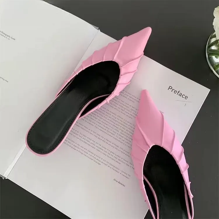 Purple Pink Pointed Toe Women Slippers with Thin Low Heels