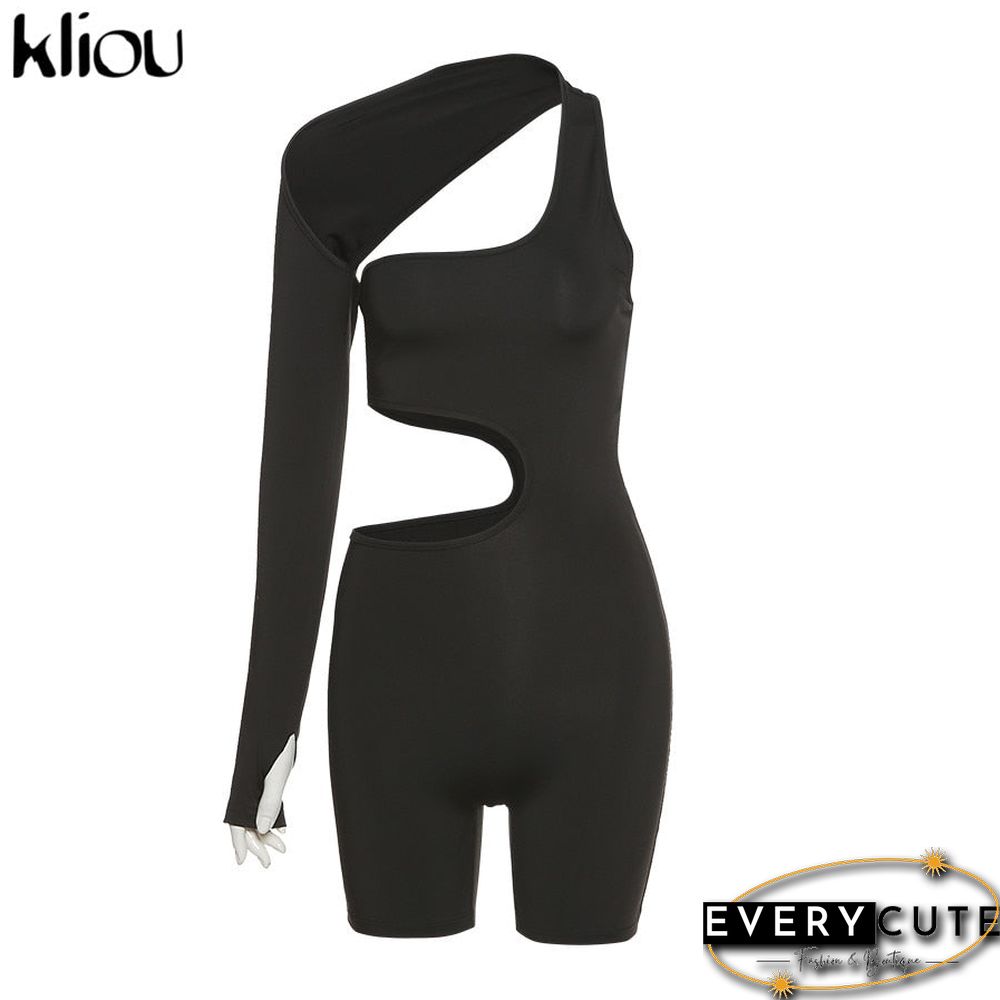 Kliou Asymmetrical Solid Women Rompers Basic Long Sleeve Casual Sportswear Streetwear Female Elastic High Waist Jumpsuits