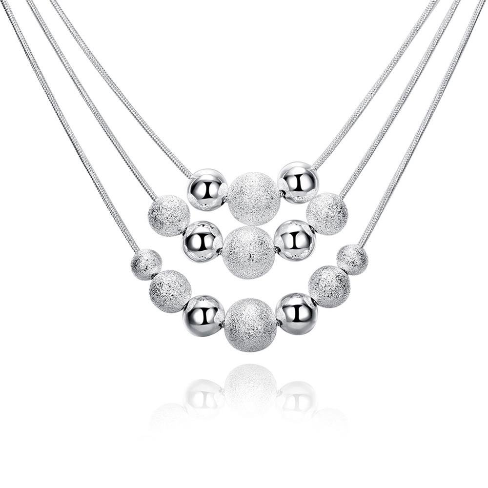 Multi-Bead Necklace 17 inch Silver Necklace