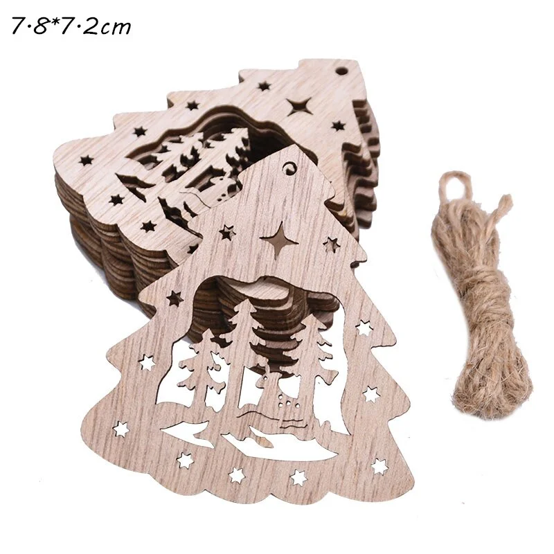 5Pcs Vintage Christmas Wooden Pendants Ornaments DIY Wood Crafts Xmas Tree Ornaments Christmas Party Decorations Kids Gift