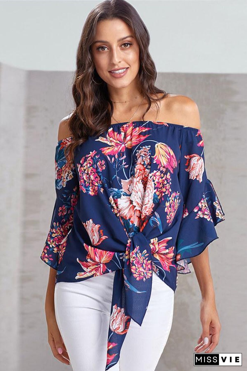 One Collar Printed Chiffon Top