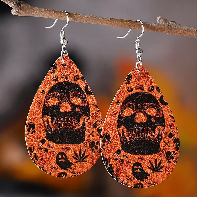 Women's Halloween Spooky Skull PU Earrings