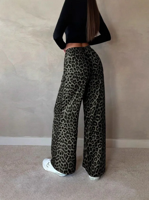 Nigikala Nigikala Classic Leopard Print Casual Trousers