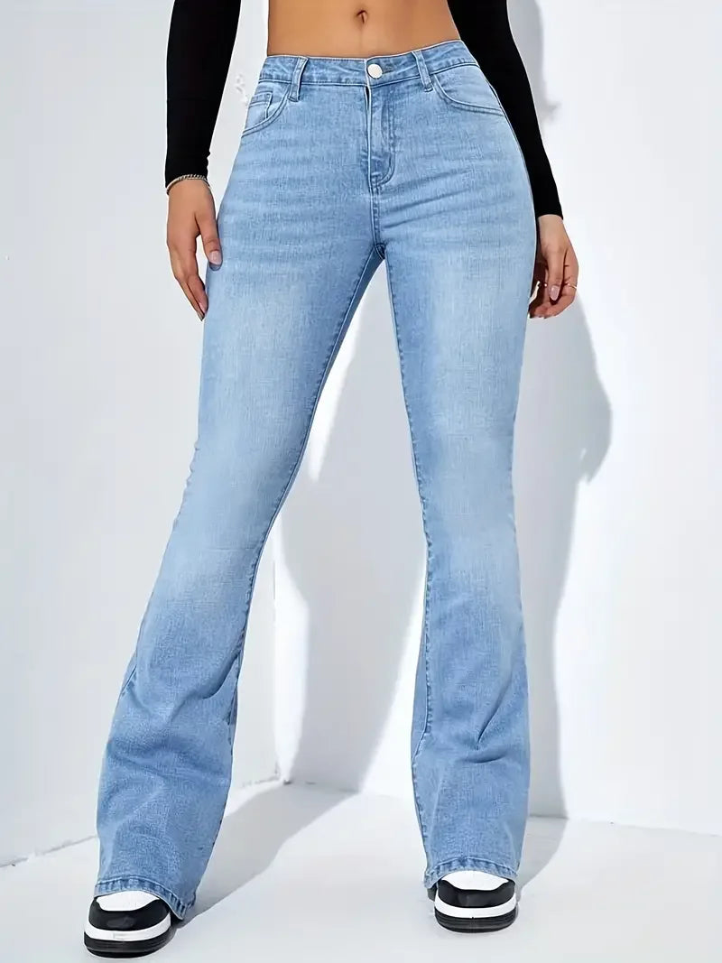 Aiertu Women Flare Stretch Moustache Jeans Fashion Skinny Bell Bottom High Waist Gray Denim Pants Lady Classic Y2K Punk Long Trousers Aiertu