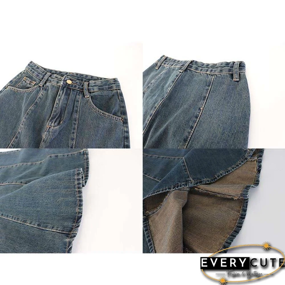 Bow Knot Butterfly Tulle Crop Top T-Shirt Fishtail Denim Skirt Two Pieces Set