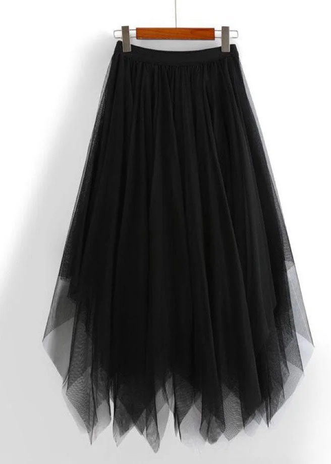 Style Black Elastic Waist Asymmetrical Exra Large Hem Tulle Skirts Spring