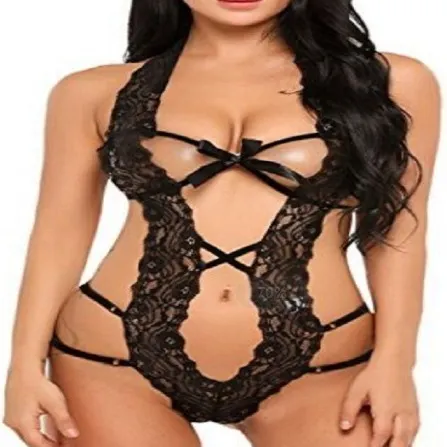 Churchf New Sexy Hollow Open Back Perspective Strap Bow Lace Lace Lingerie Suit