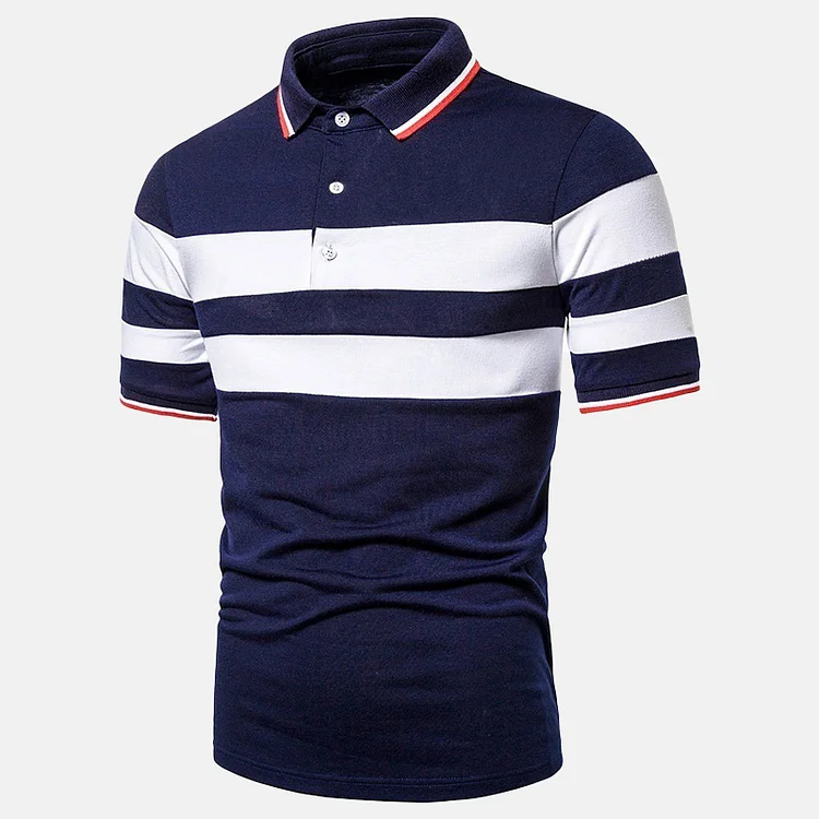 Men's Business Casual Striped Colorblock Short Sleeve Polo T-shirts