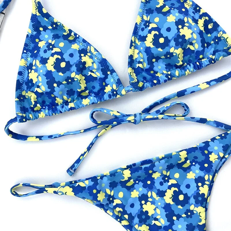 Peachtan Halter bikini set Floral print swimwear female Triangle swimsuit women String bathing suit Brazilian swimming suit 2021