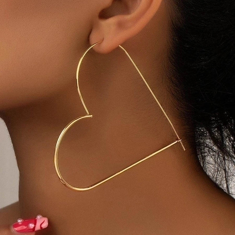 1 Pair Exaggerated Minimalist Heart Shape Plating Zinc Alloy 14K Gold Plated Hoop Earrings