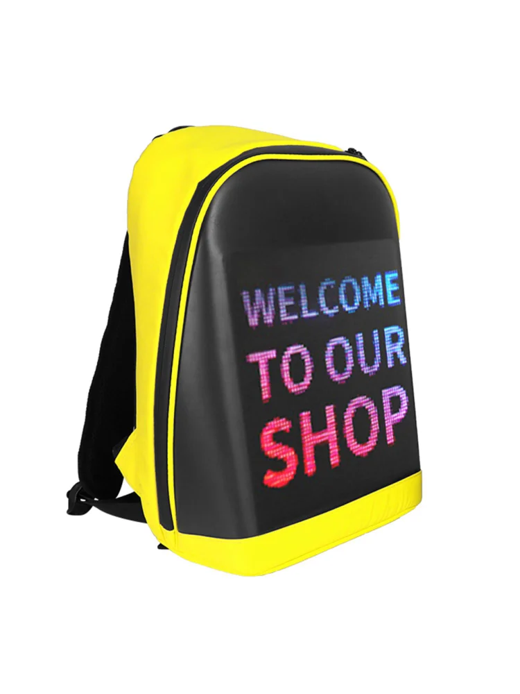 LED Display Screen Light Walking Billboard Backpack Laptop Bag (Yellow)