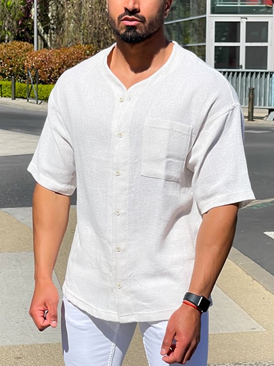Men's Casual White Cotton Shirt