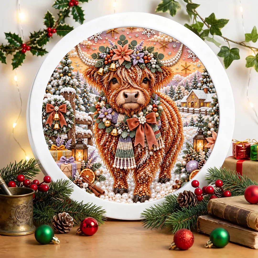 Framed 5D Diamond Painting Kit Scotland Celtic Yak Christmas Round