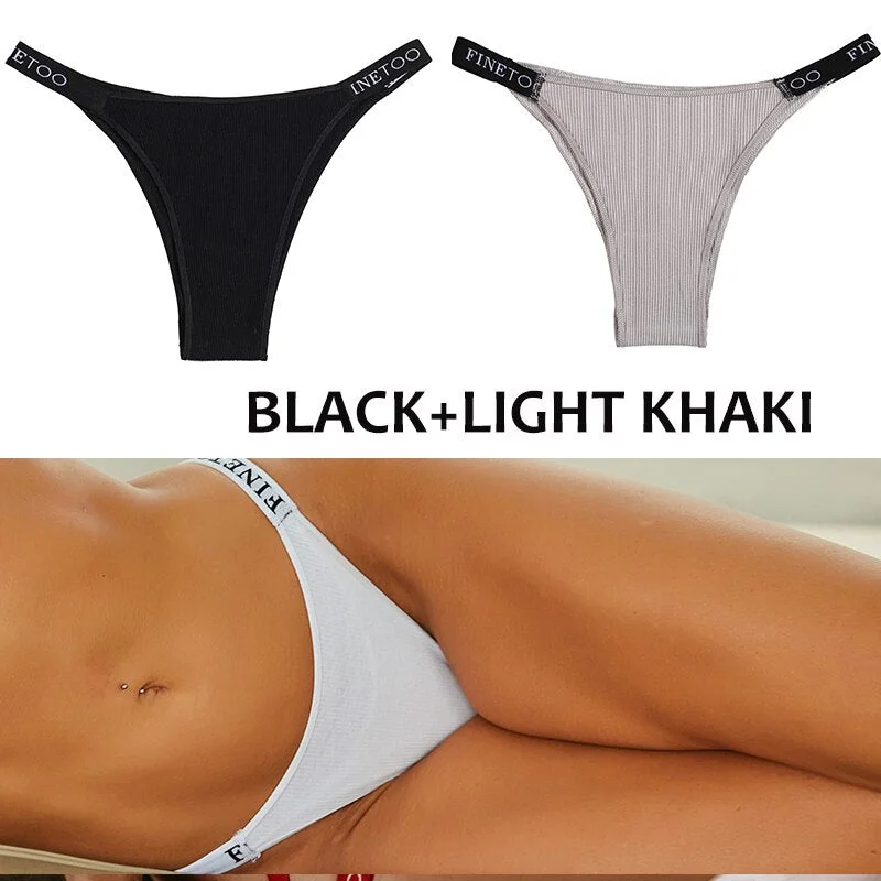 FINETOO 2PCS/Set Women's Cotton G-string Sexy Cross Strap Panties Letter Waisted Underwear Thongs Femme Hollow Out Lady Briefs