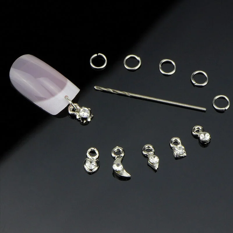 10pcs Mixed Gold Rhinestones Nail Charms Dangle Piercing Hand Drill Hole Acrylic Tips Decoration-Nail Inspo