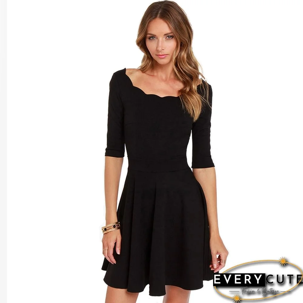 Black Half Sleeve Flared Skater Dress