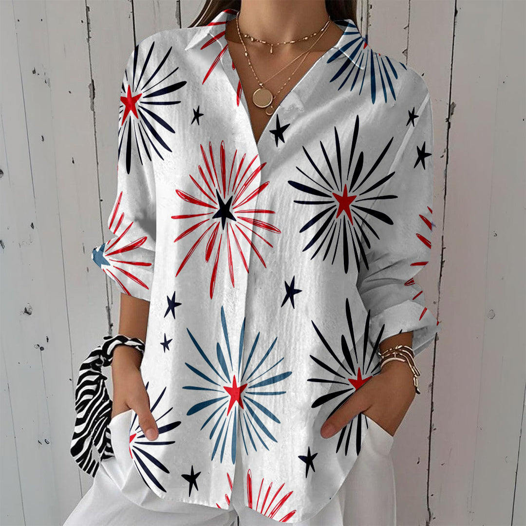 Women Long Sleeve V-neck Graphic Floral Printed Top
