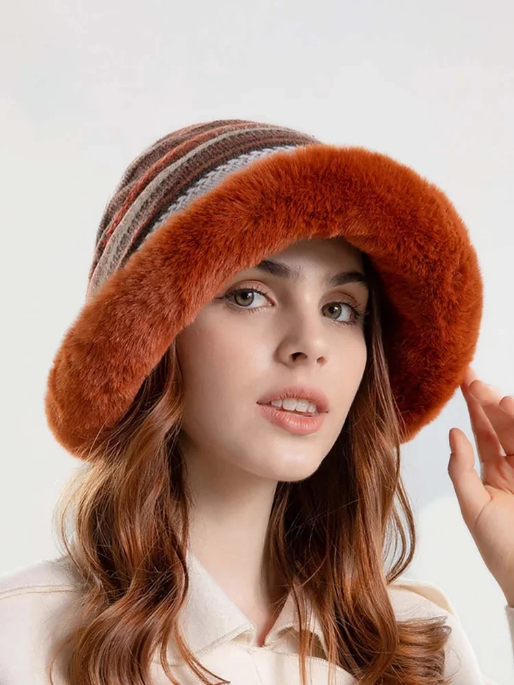Women Winter Knitted Wool Liner Hat-Orange