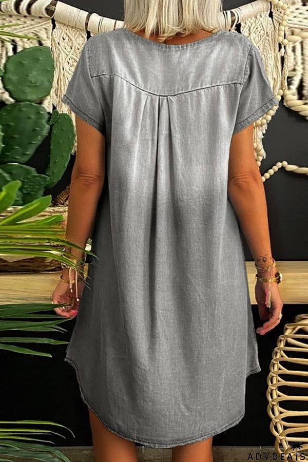 Loose Casual Short Sleeve Denim Mini Dress