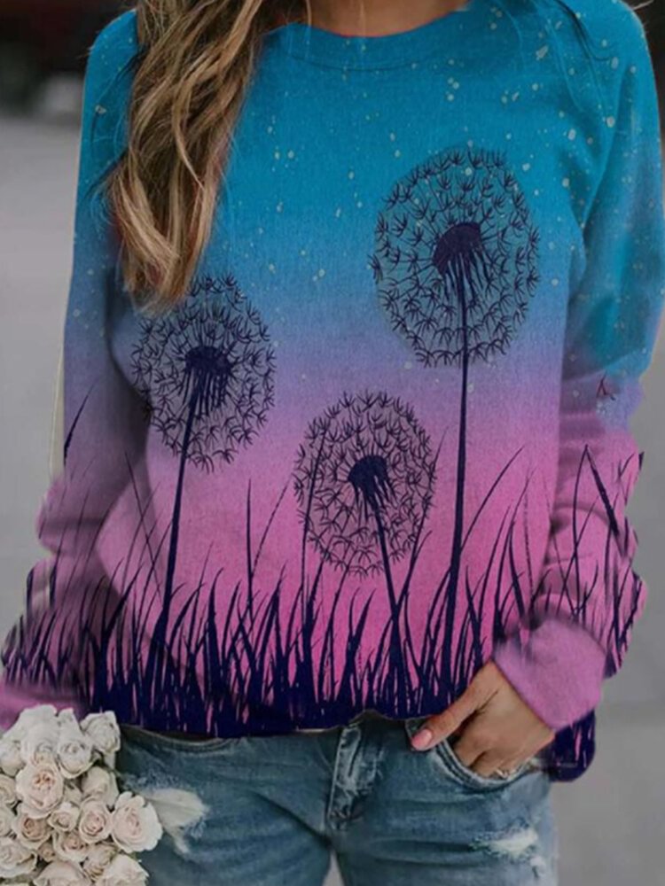 Flower Prints Long Sleeves O neck Casual T shirt For Women P1763366