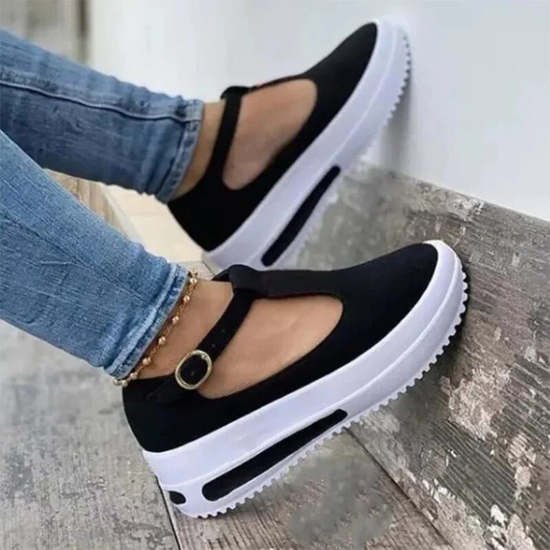 Women Shoes Summer Vintage Flock Buckle Strap Platform Sandals Wedge Shoes Casual Solid Color Thick Bottom Flats Chunky Sandals