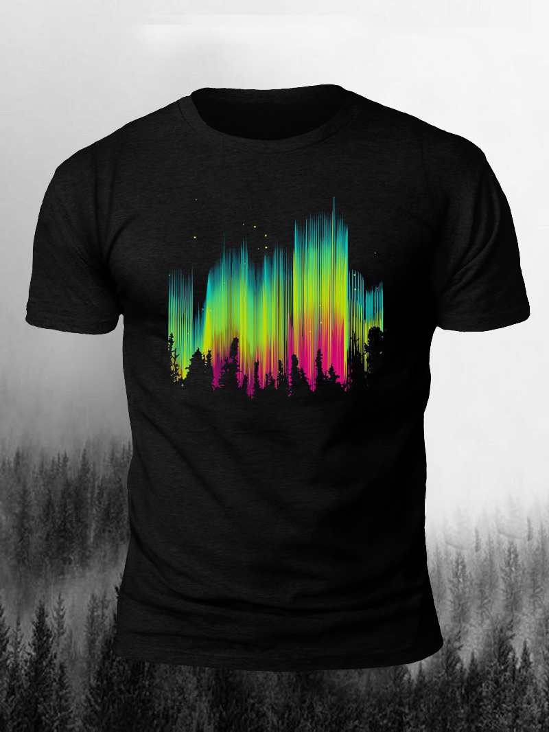Men's Forest Gradient Aurora Print Casual Short Sleeve T-shirt