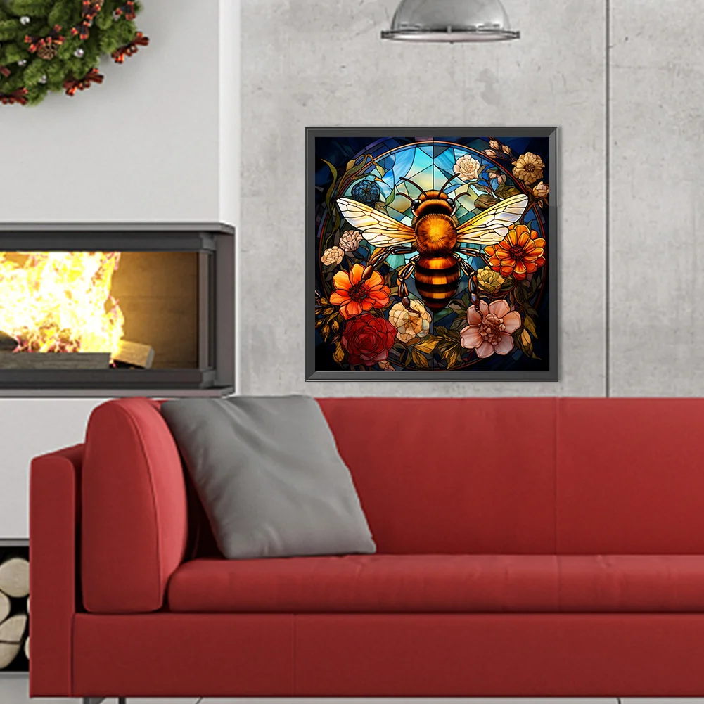 Diamond Painting - Full Round Drill - Stained Glass Flower Bee(Canvas|40*40cm)