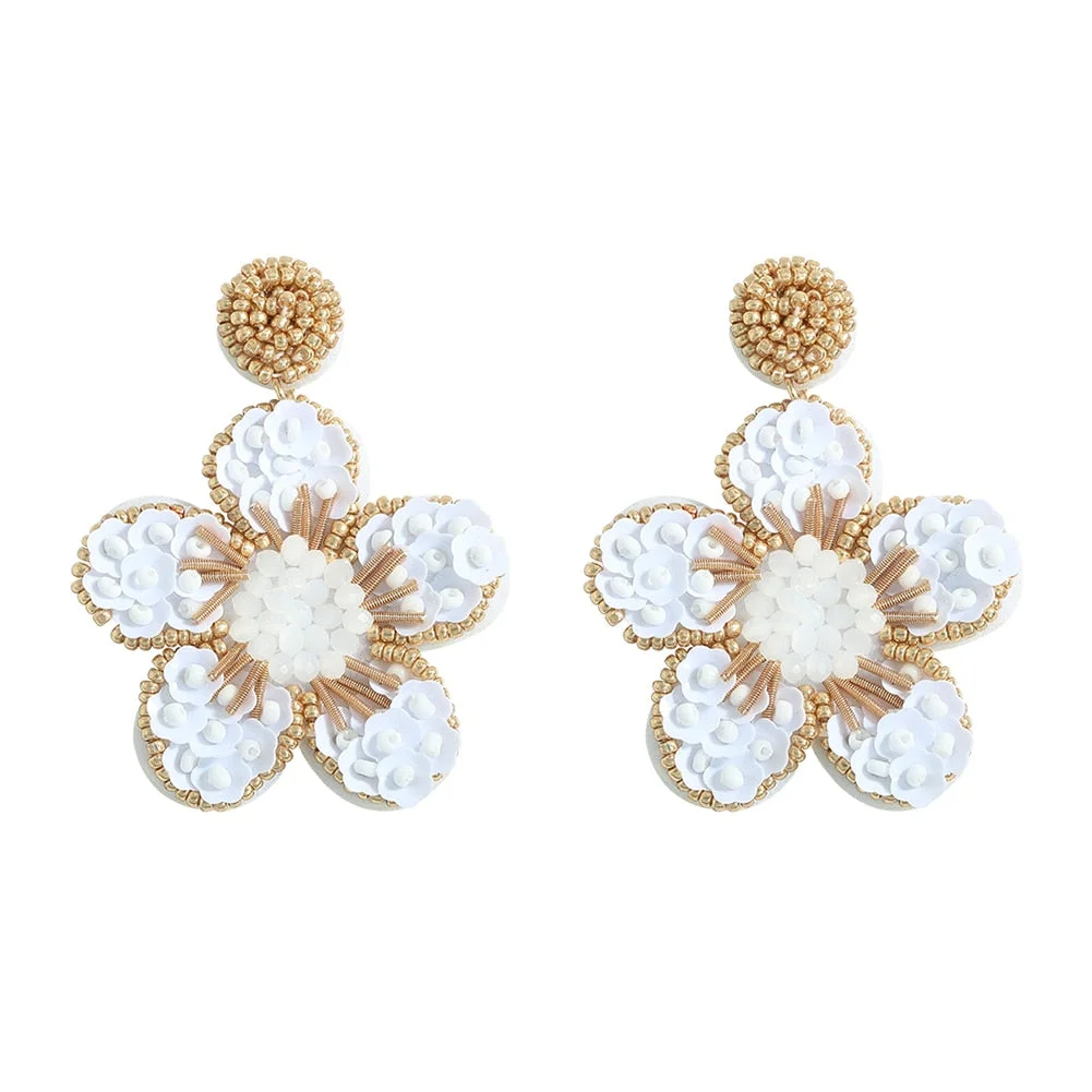 Dvacaman Bohemian Colourful Weave Beaded Flower Statement Drop Earrings Women Ethnic Handmade Seed Beads Dangle Earrings Jewelry