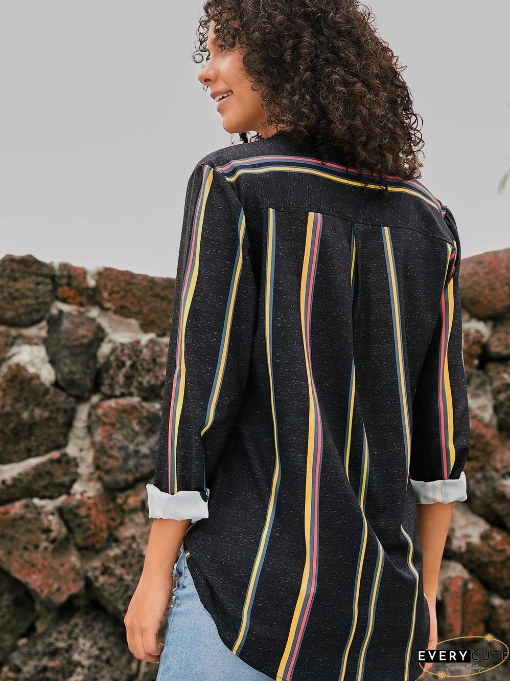 Women's Vertical Striped Button-Down Shirt