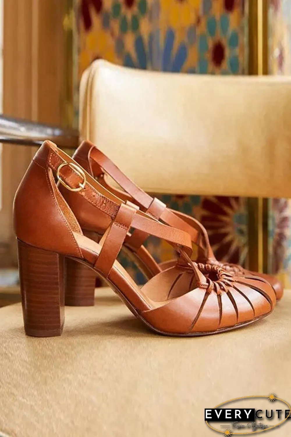 Multi Cross Strap Chunky High Heel Sandals