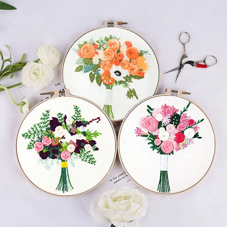 3 sets Embroidery Starter Kit with Pattern