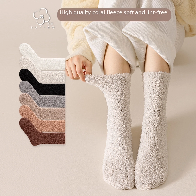 Coral Velvet Socks Women’s Mid-calf Length Socks Autumn And Winter Fleece-lined Thick Warm Plush Women’s Socks Winter Floor Sleep Socks Women
