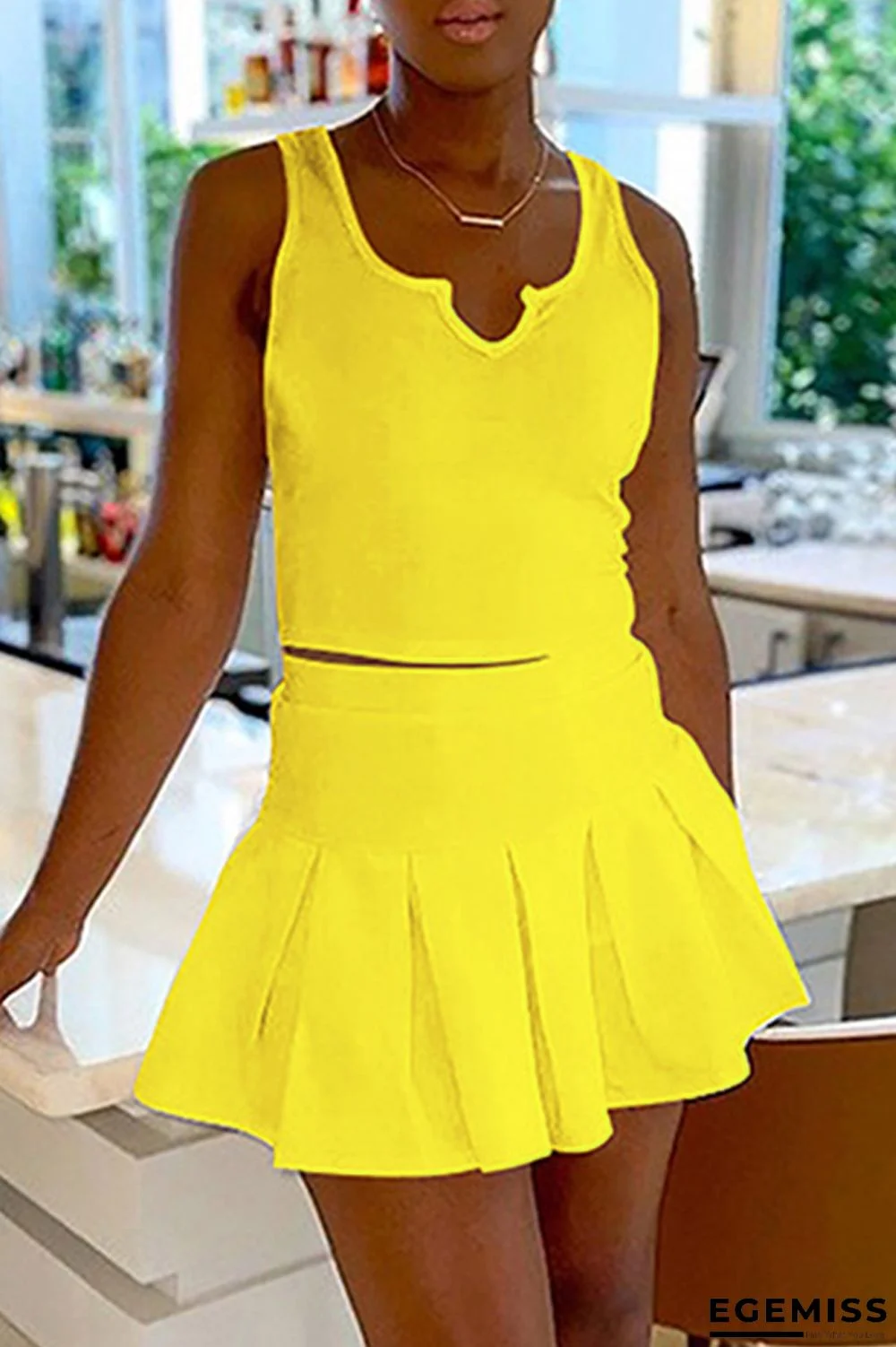Yellow Sexy Casual Solid Basic V Neck Sleeveless Two Pieces | EGEMISS