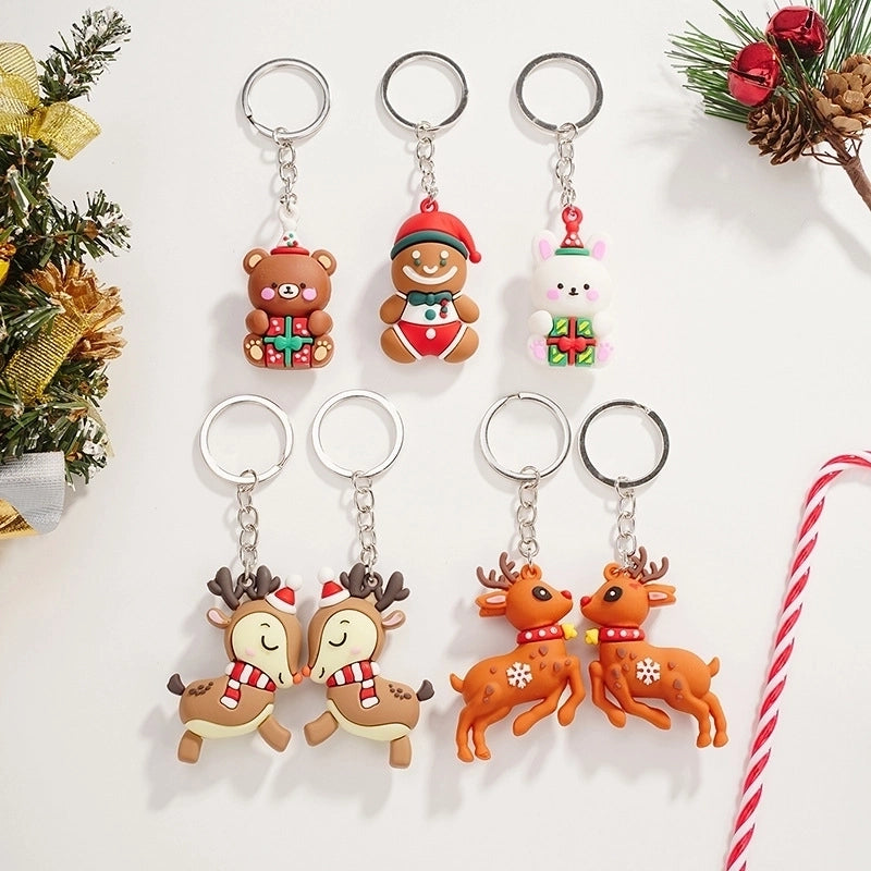 Cute Bear Snowman Elk Metal Christmas Unisex Keychain