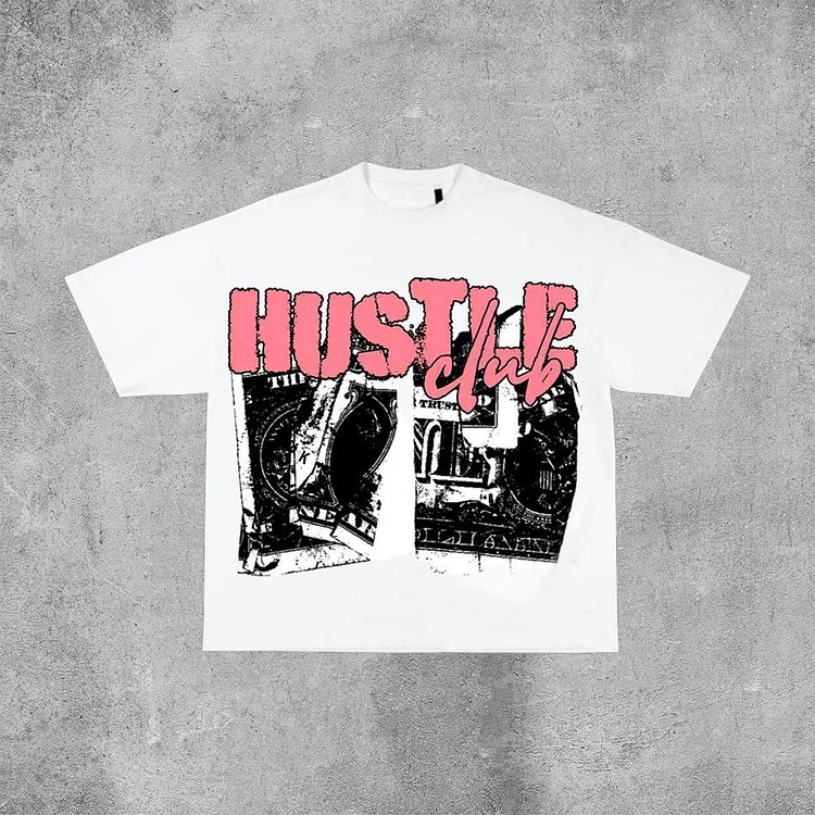 Vintage Hustle Club Graphic 100% Cotton Short Sleeve T-Shirt