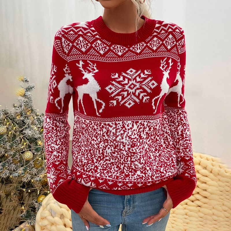 Round Neck Christmas Elk Warm Knitted Sweater