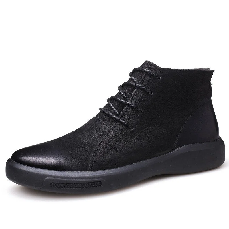 Autumn and Winter Men's Boots Trendy Fashion Chelsea Cowhide Retro Shoes Zapato Tenis De Seguridad Mujer Boots Men Blackh87