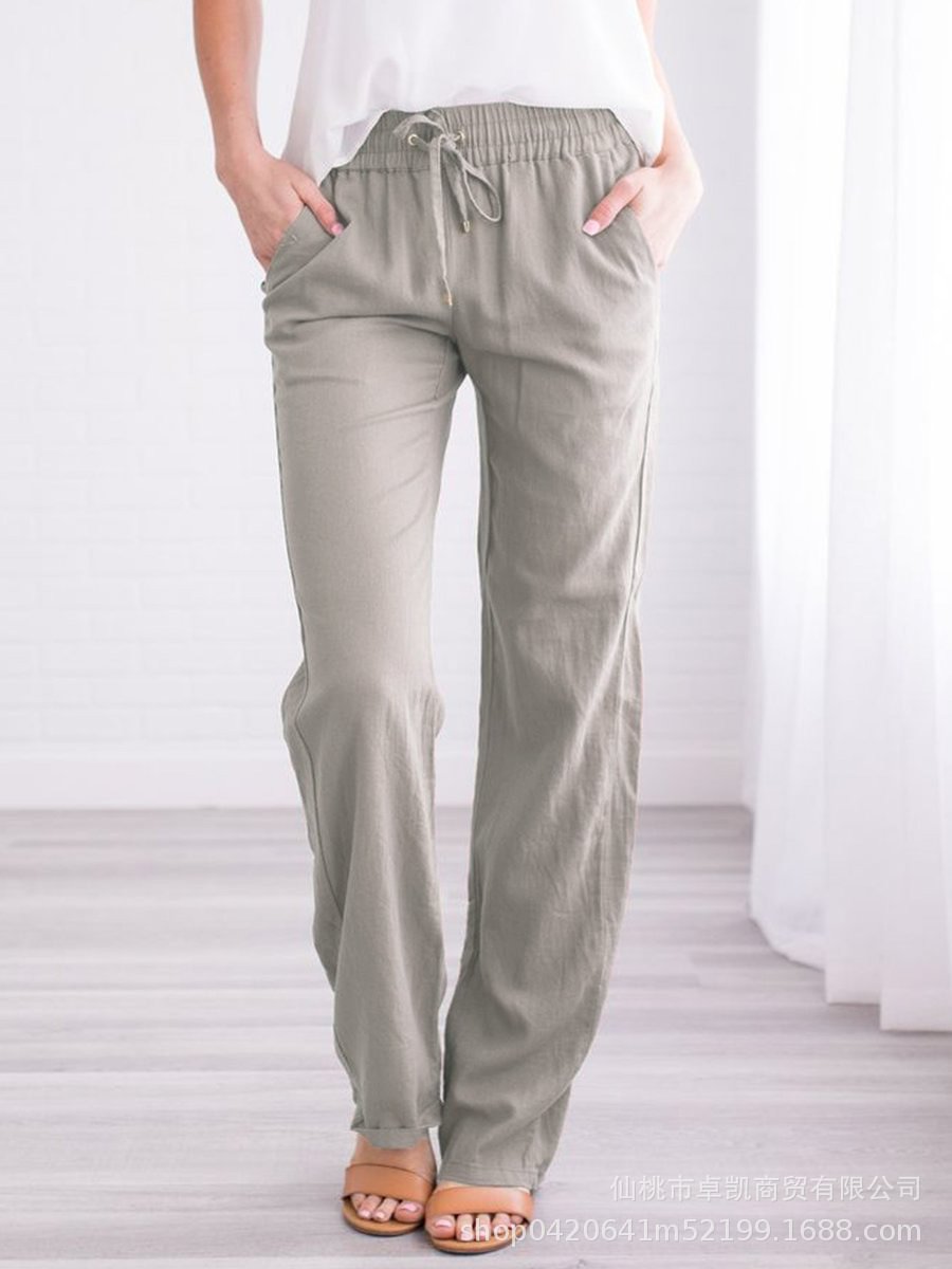 Color Lace-up Loose Casual Women's Wide-leg Trousers Pants